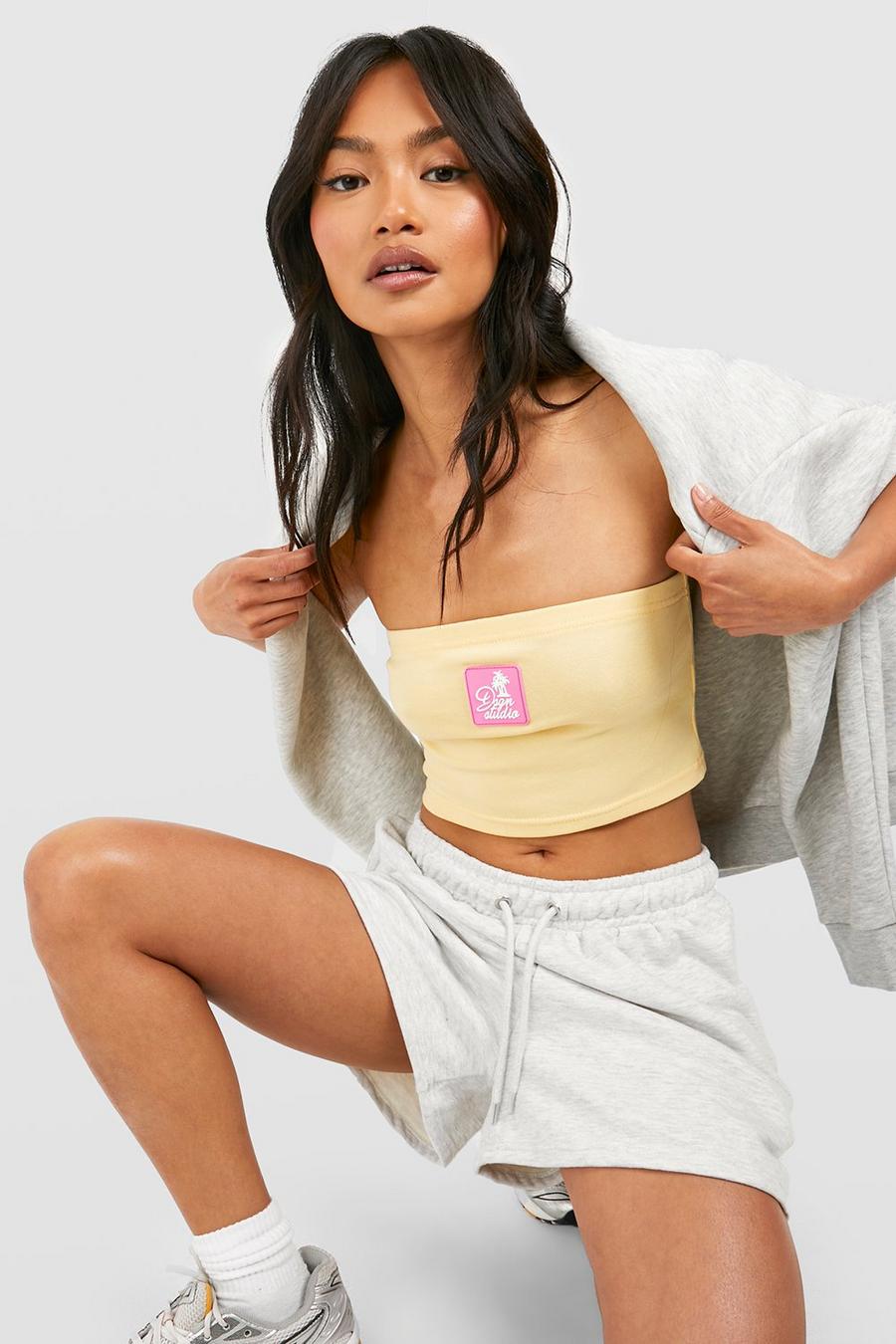 Yellow Ribbad bandeau crop top