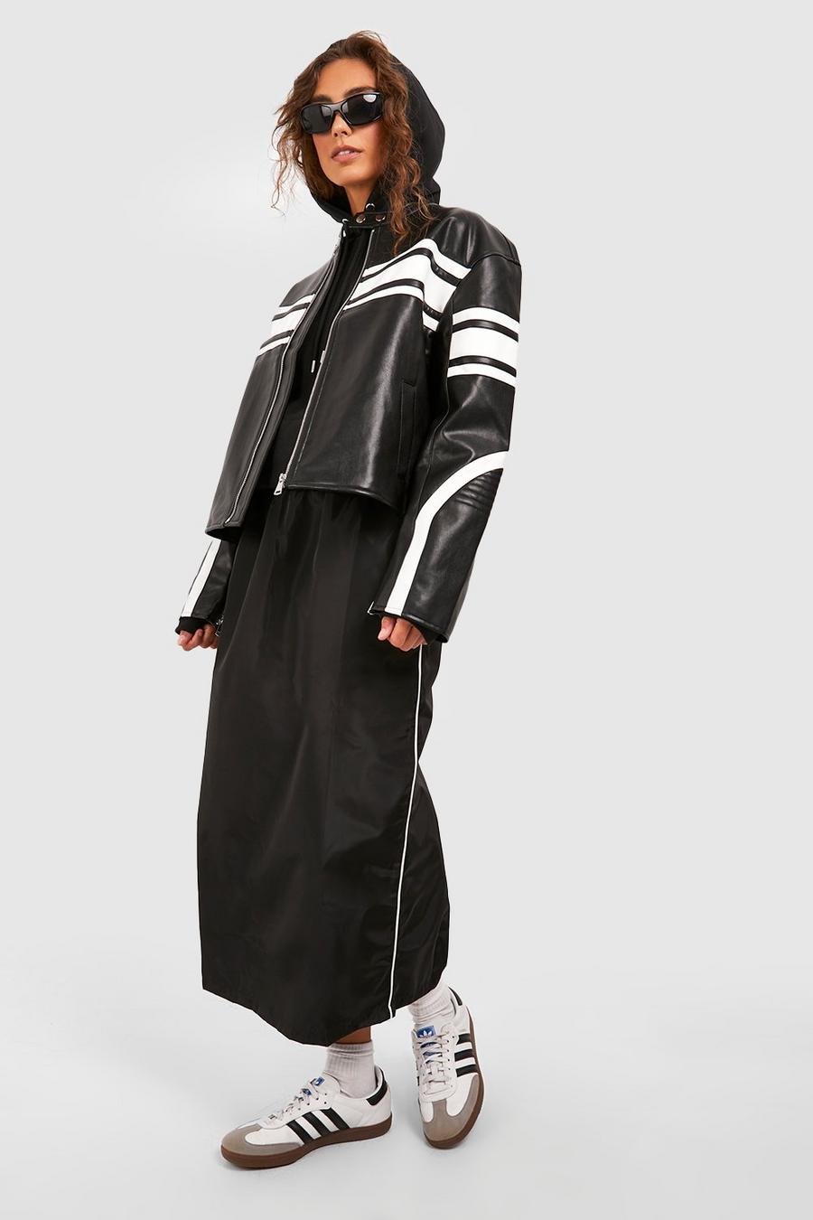 Black Stripe Shell Midi Skirt