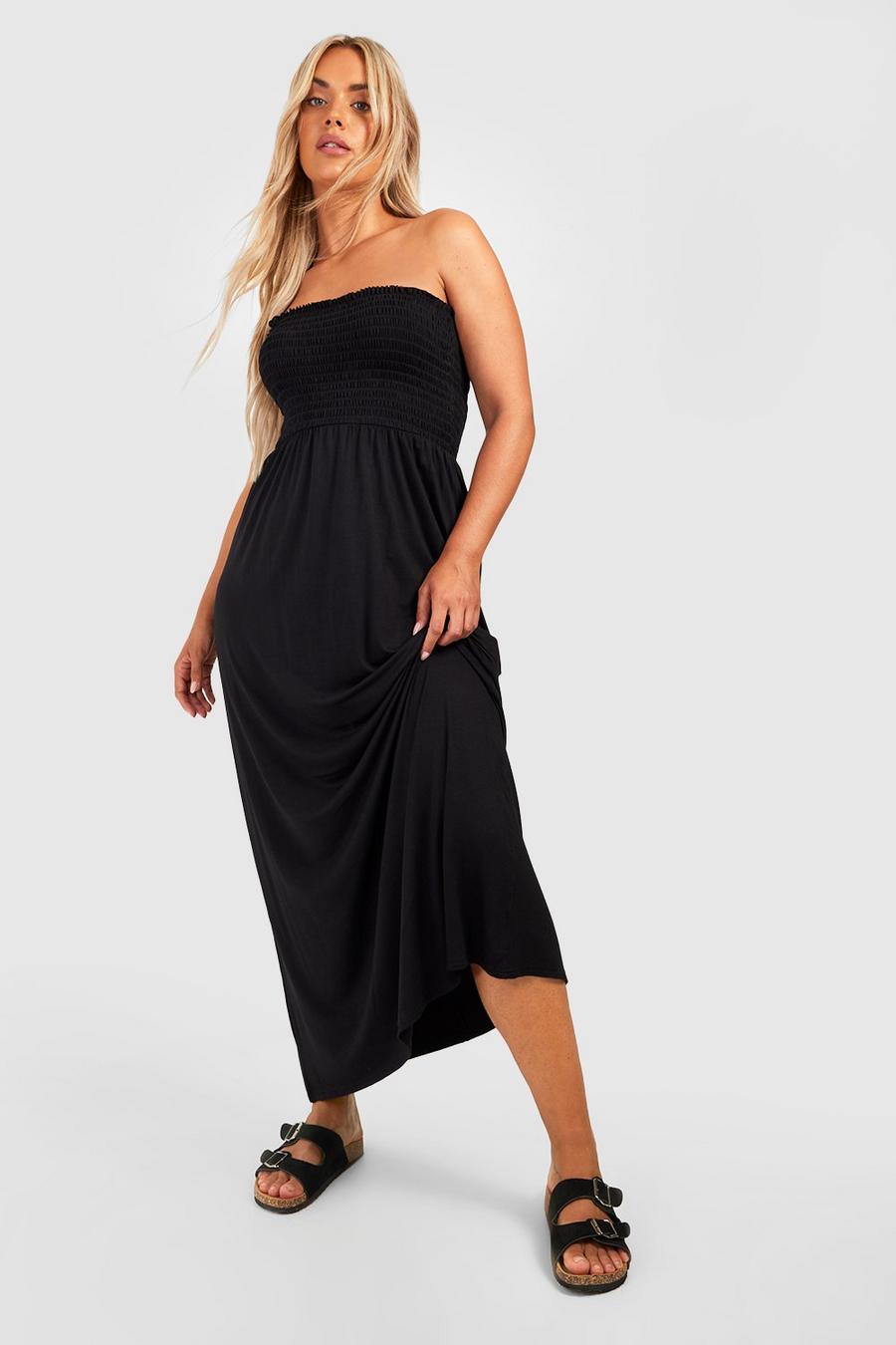 Black Plus Shirred Bandeau Maxi Dress