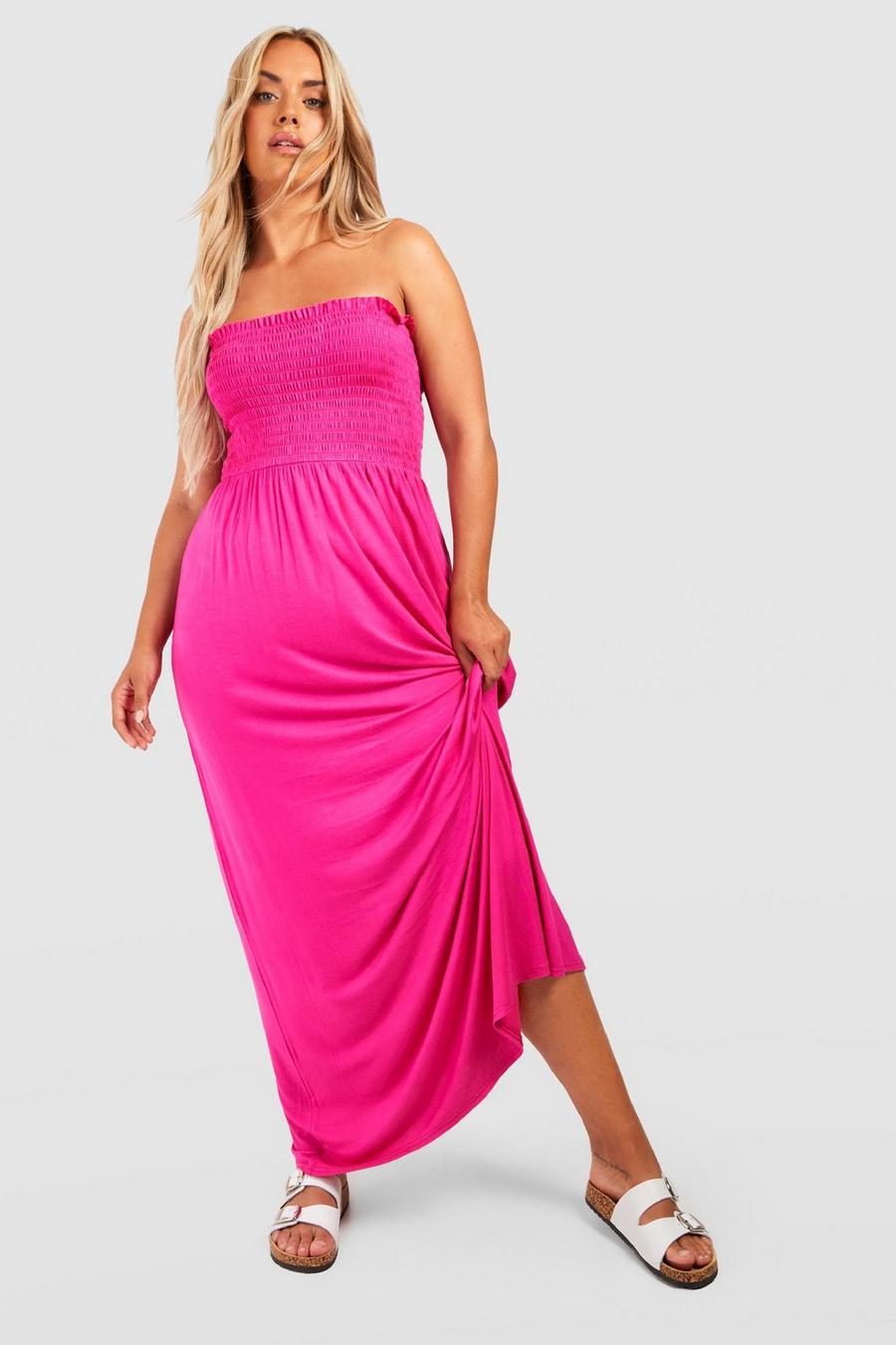 Hot pink Plus Shirred Bandeau Maxi Dress