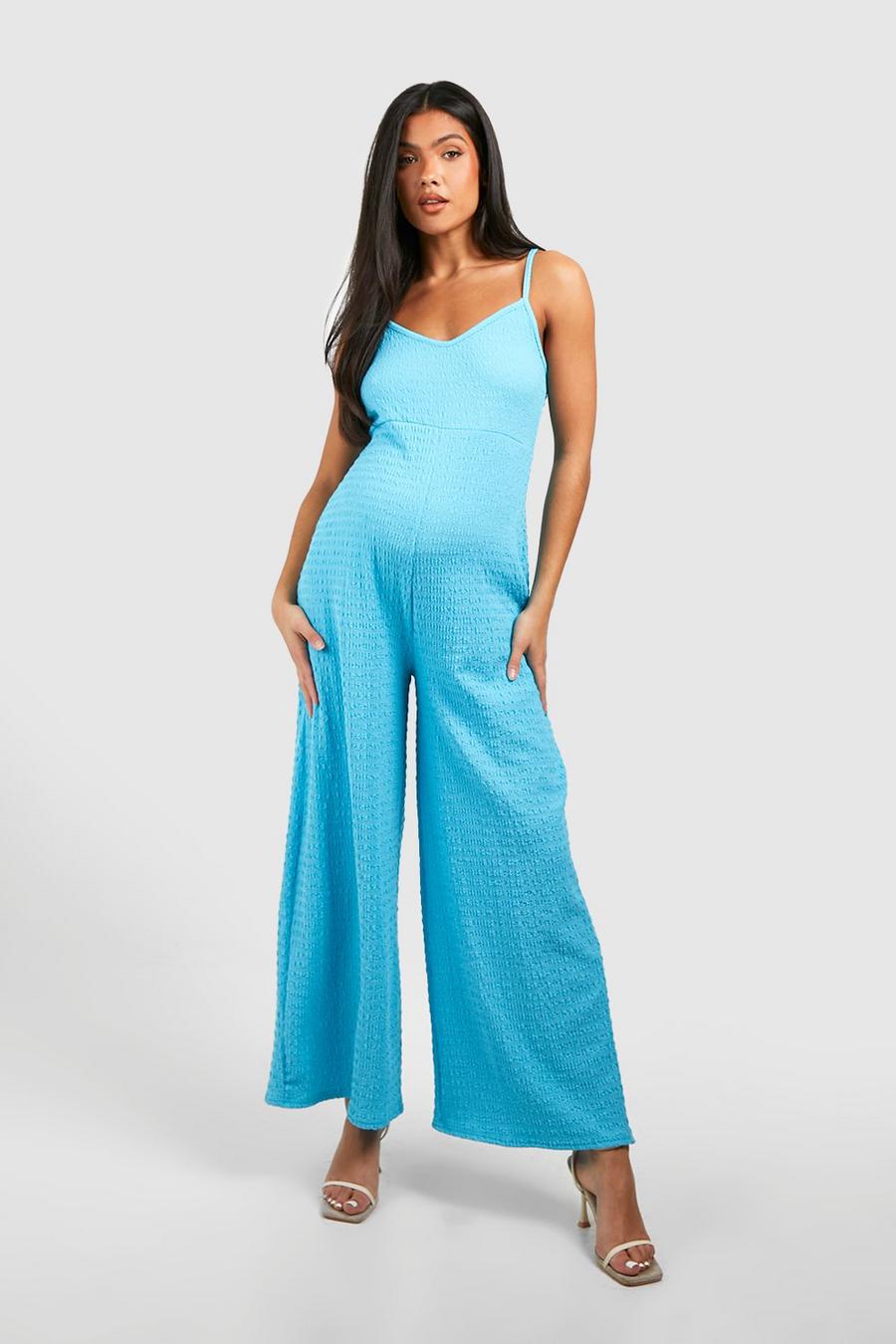 Turquoise Mammakläder Jumpsuit med struktur och vida ben