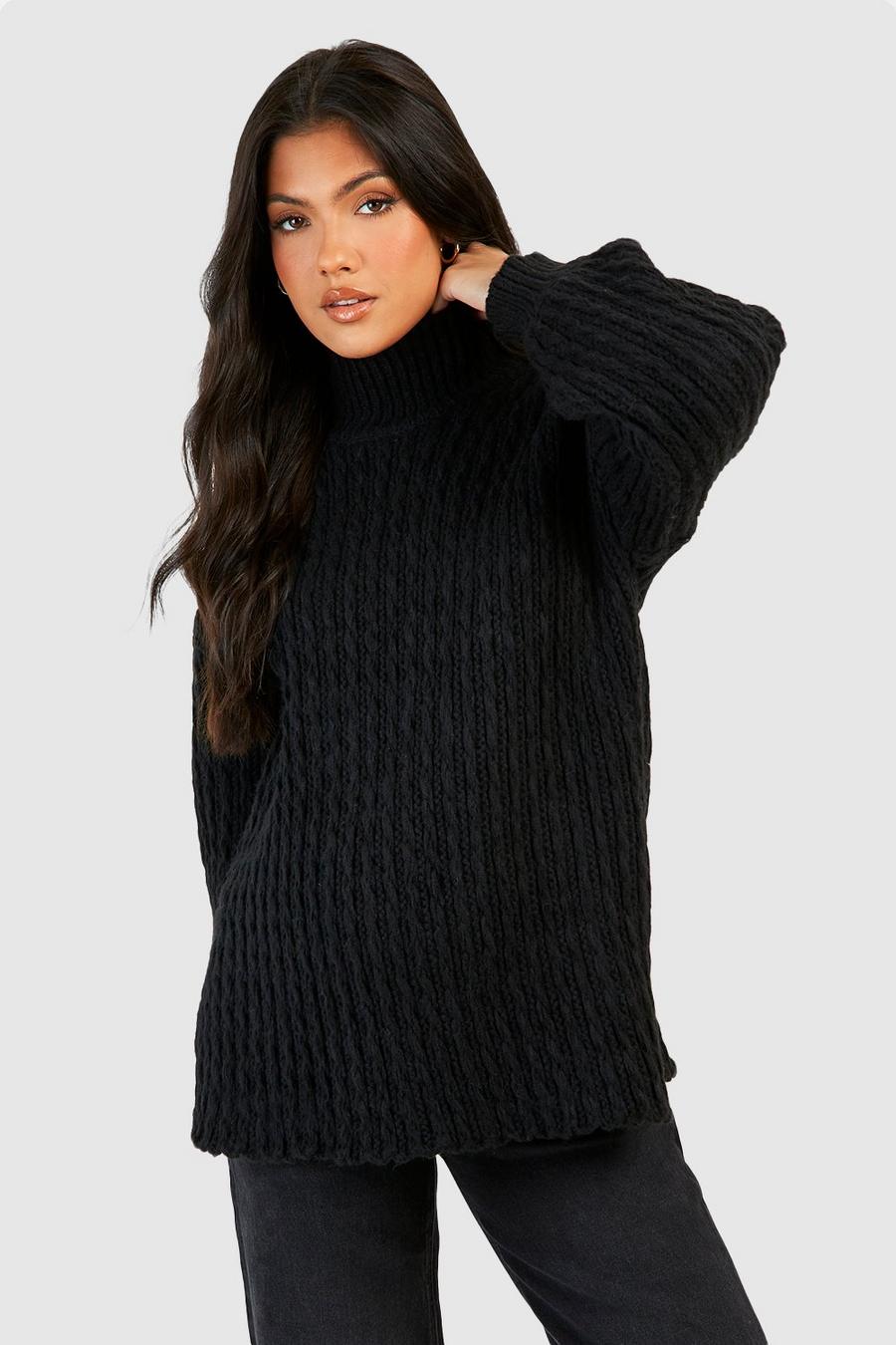 Black Maternity Cable Knit Side Split Sweater image number 1