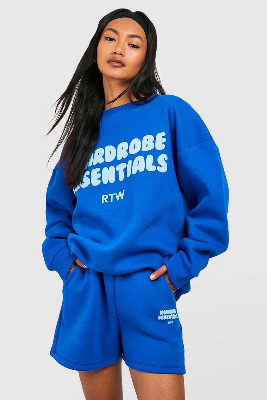 Kurzer Sweatshirt-Trainingsanzug mit Wardrobe Essentials Print, Cobalt