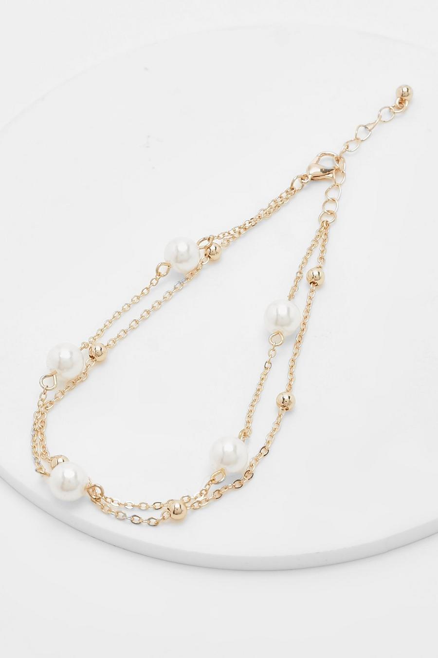 Gold Pearl And Chain Anklet 