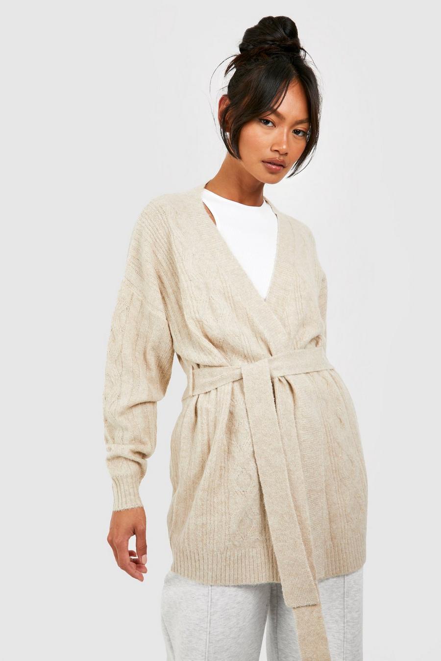 Camel Soft Cable Knit Belted Cardigan