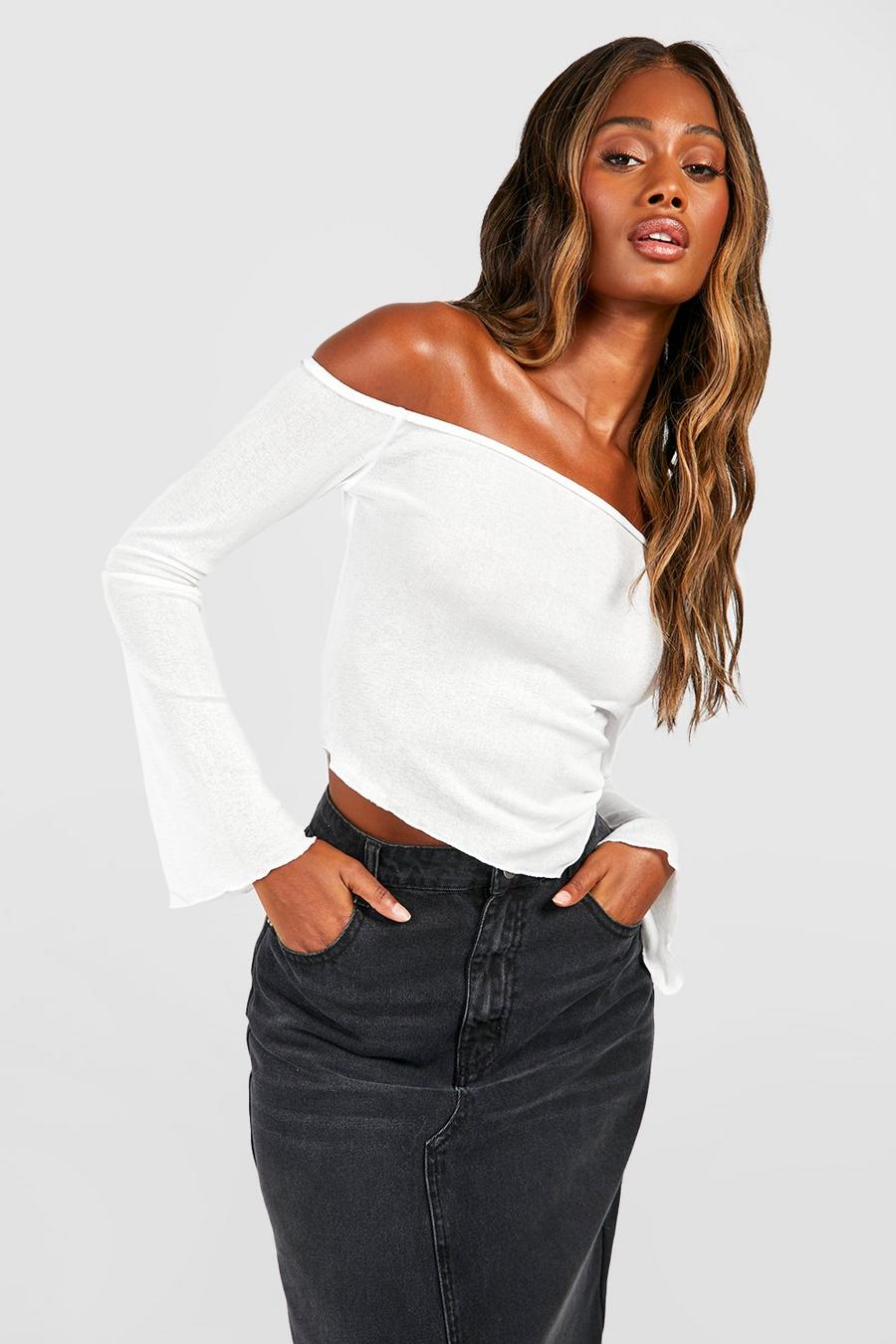 White Onion Skin Off The Shoulder Flare Sleeve Top