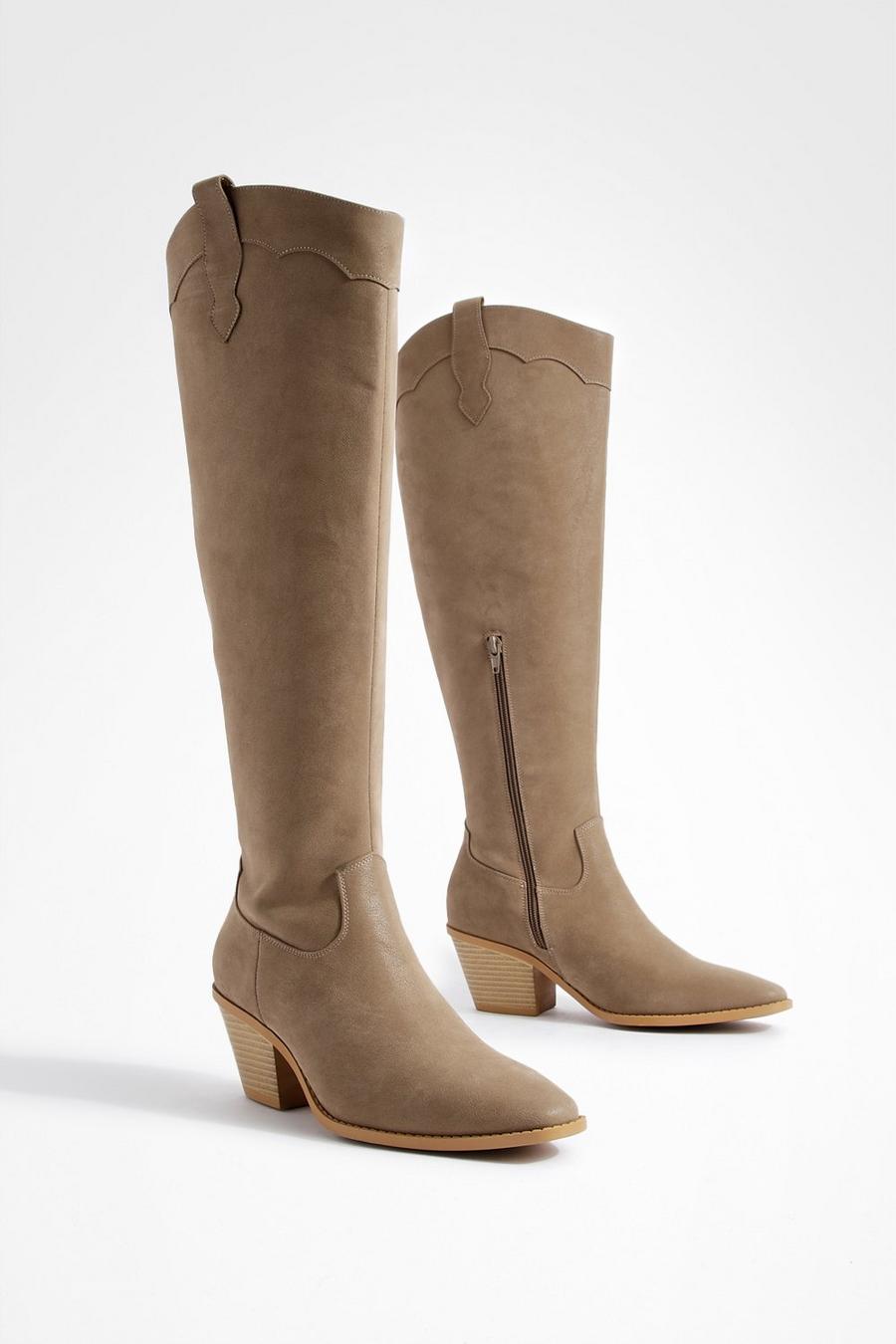 Taupe Knee High Cowboy Western Boots