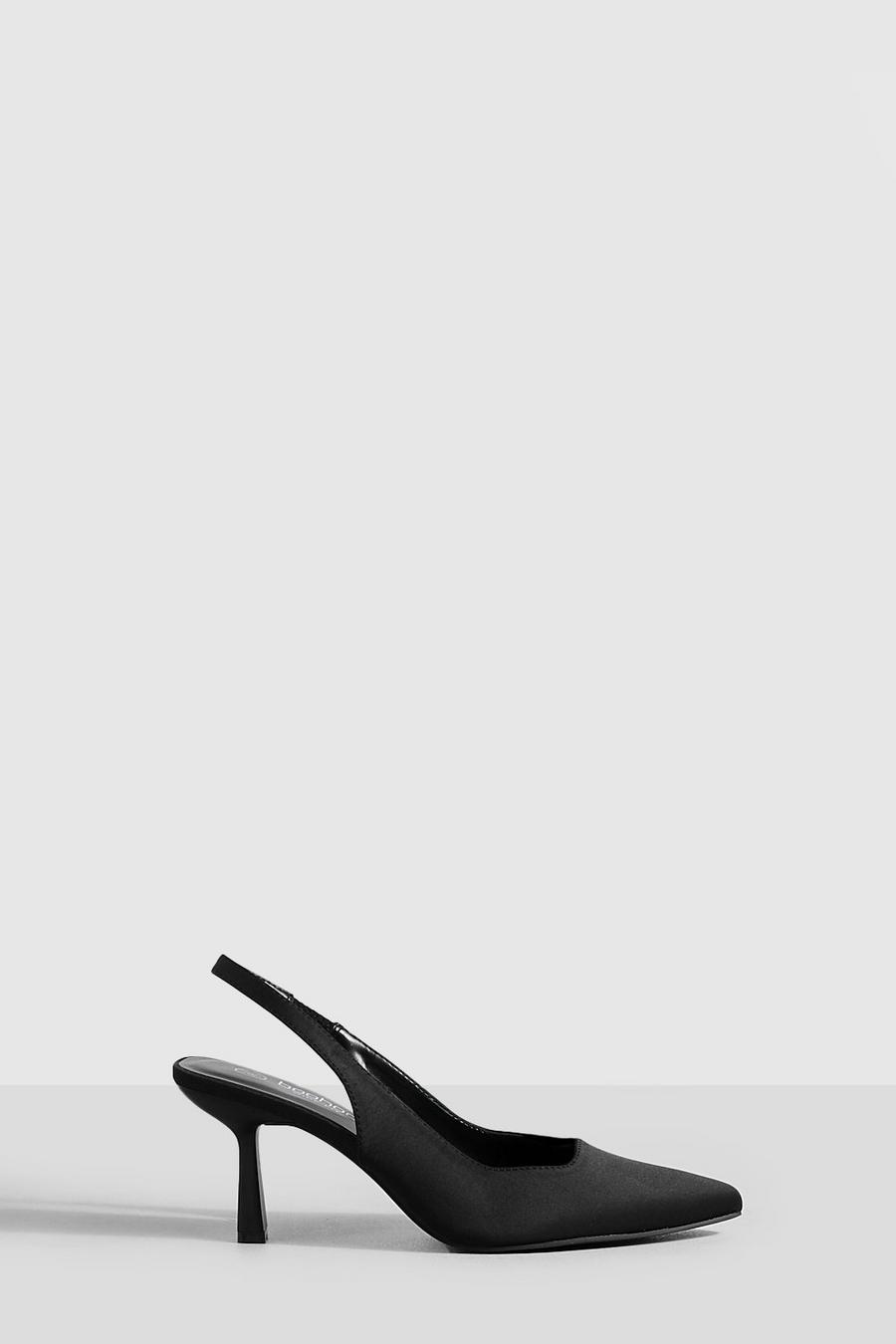 Black Wide Fit Low Slingback Court Shoes image number 1