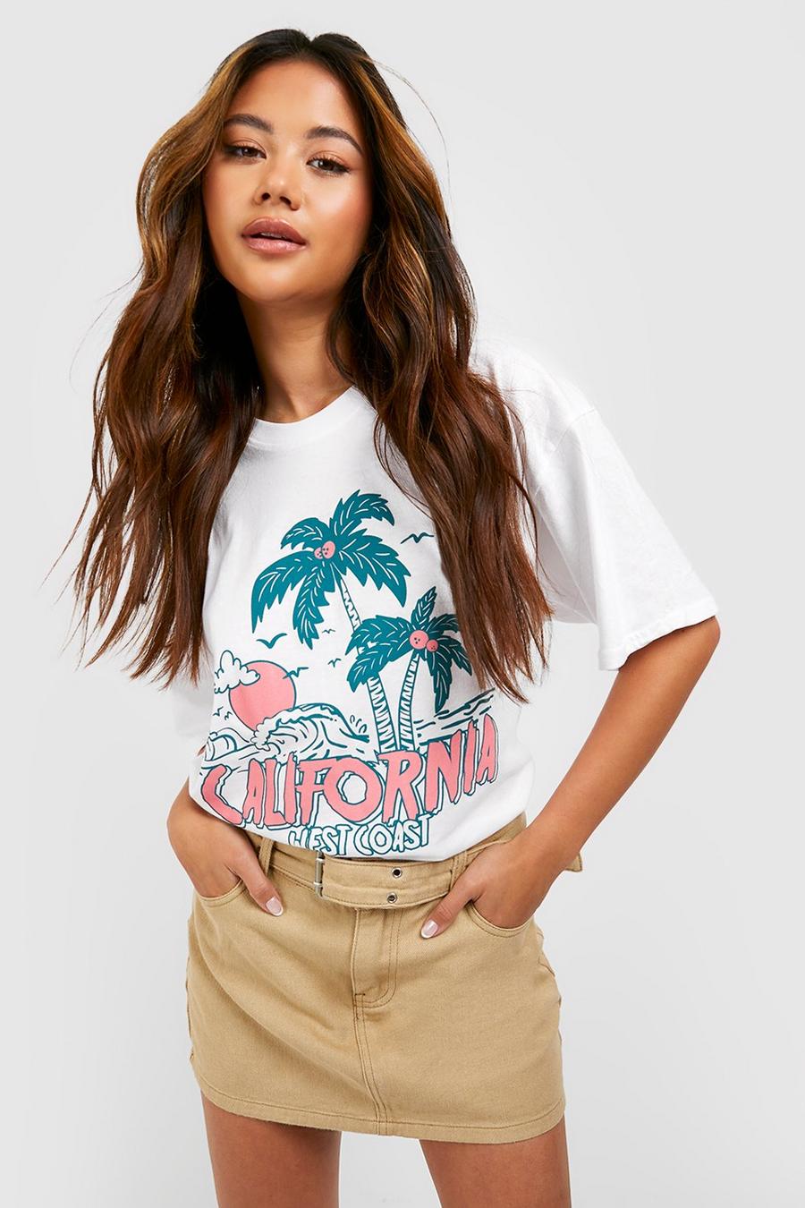 T-shirt imprimé palmier à slogan California, White