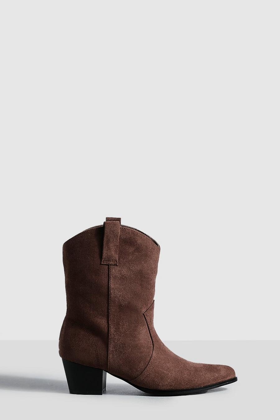 Chocolate Basic Tab Detail Western Cowboy Ankle Boots