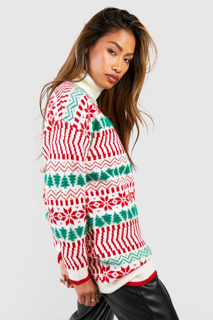 Ecru Vintage Fairisle Soft Knit Turtleneck Christmas Sweater