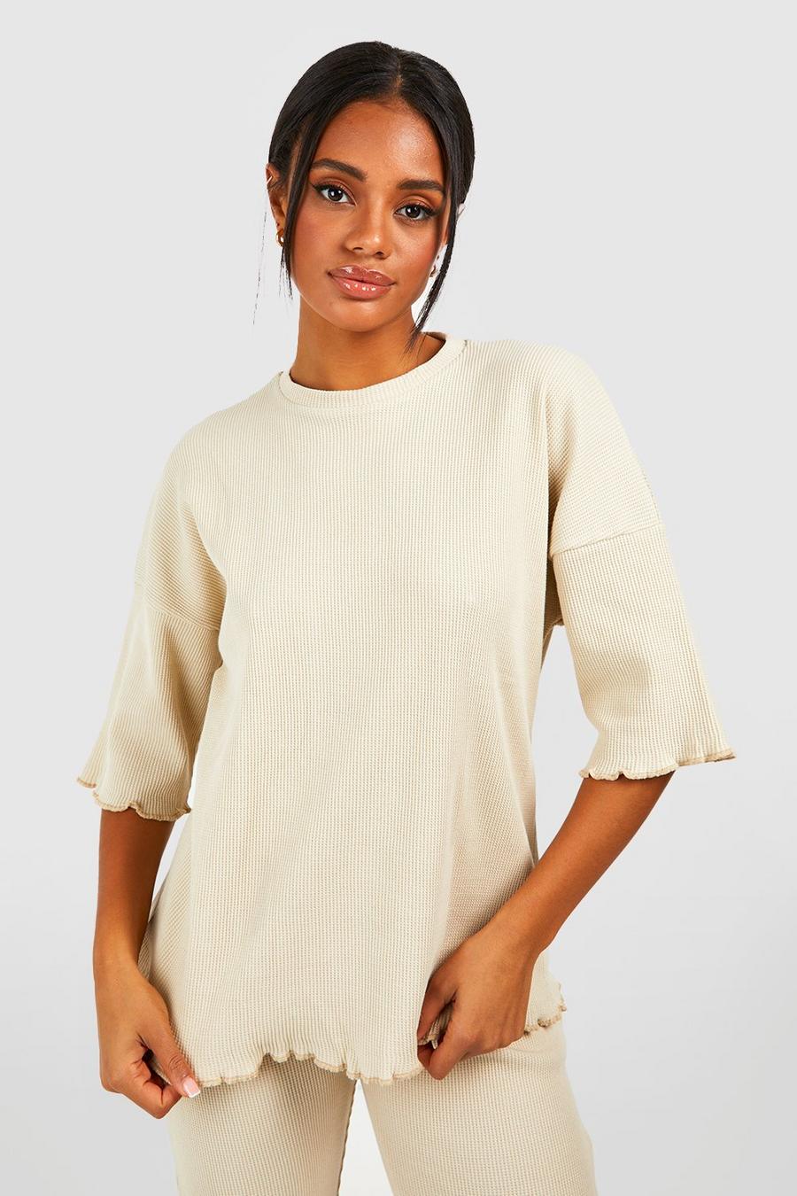 Mix & Match Oversize T-Shirt in Waffeloptik, Stone