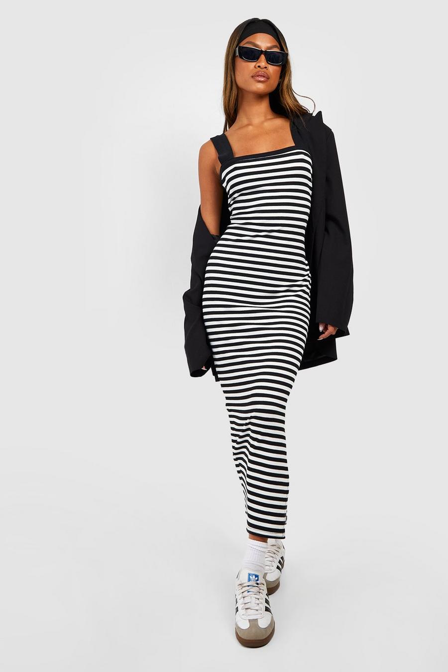 Black Stripe Rib Midi Dress