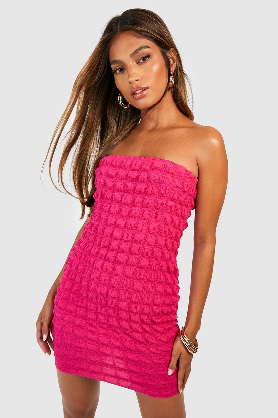 Pink Bubble Textured Bandeau Dress