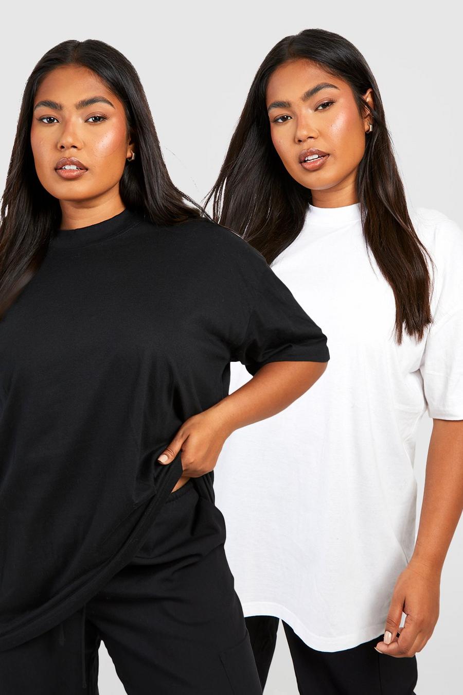 T-shirt Plus Size oversize - set di 2 paia, Black_white