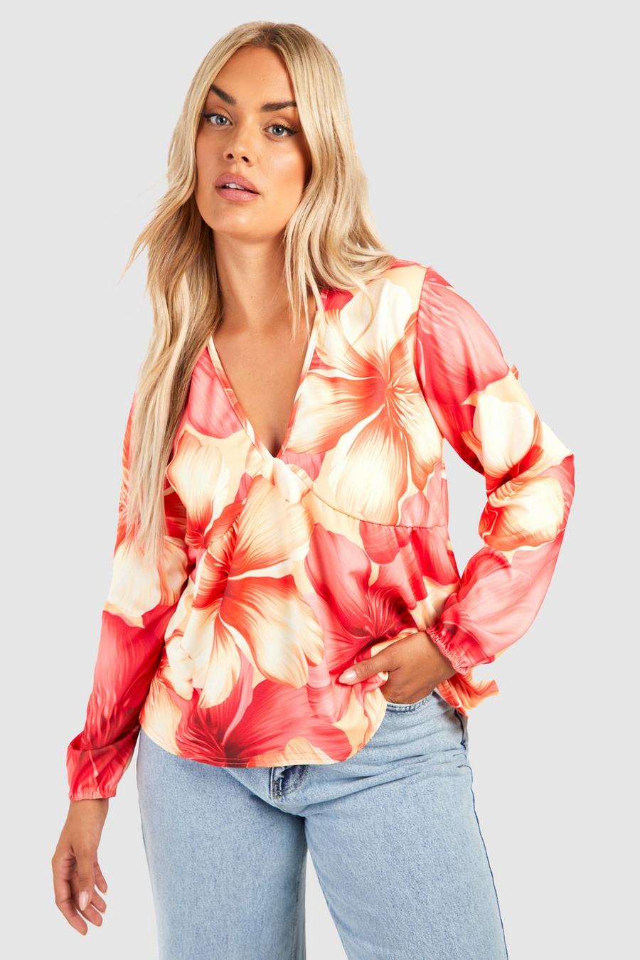 Pink Plus Floral Smock Balloon Sleeve Top 