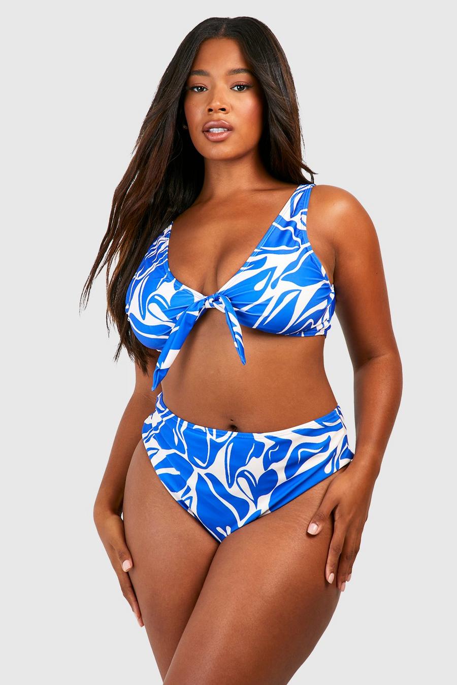 Set bikini Plus Size con stampa astratta, Blue