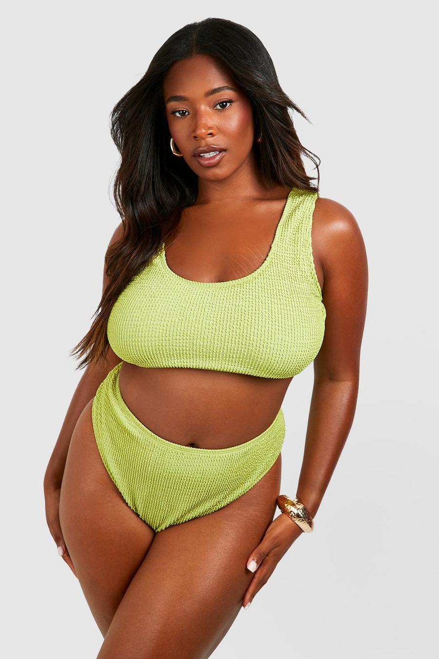 Green Plus Crinkle Textured Scoop Bikini Set 