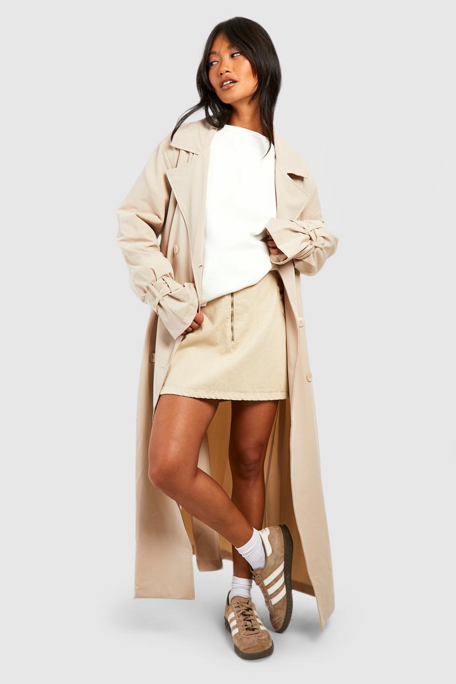 Stone Belted Cuff Detail Trench Coat