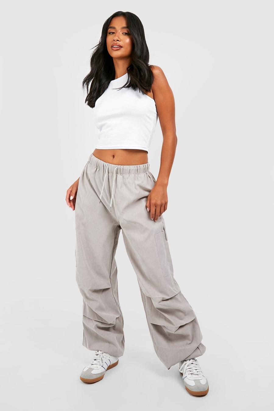 Silver Petite Baggy Zachte Geweven Cargo Joggingbroek