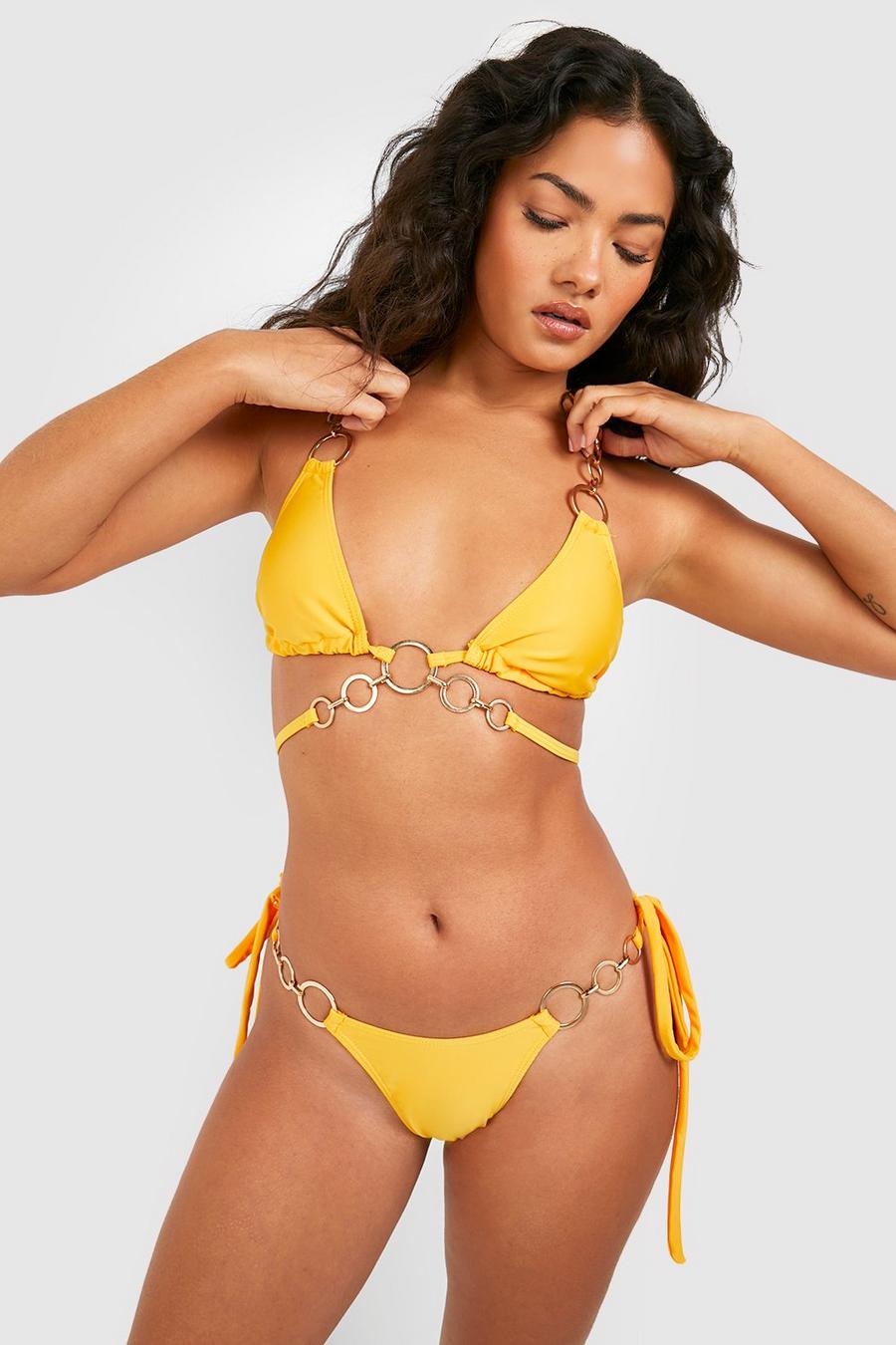 Slip bikini con anello e laccetti laterali, Yellow