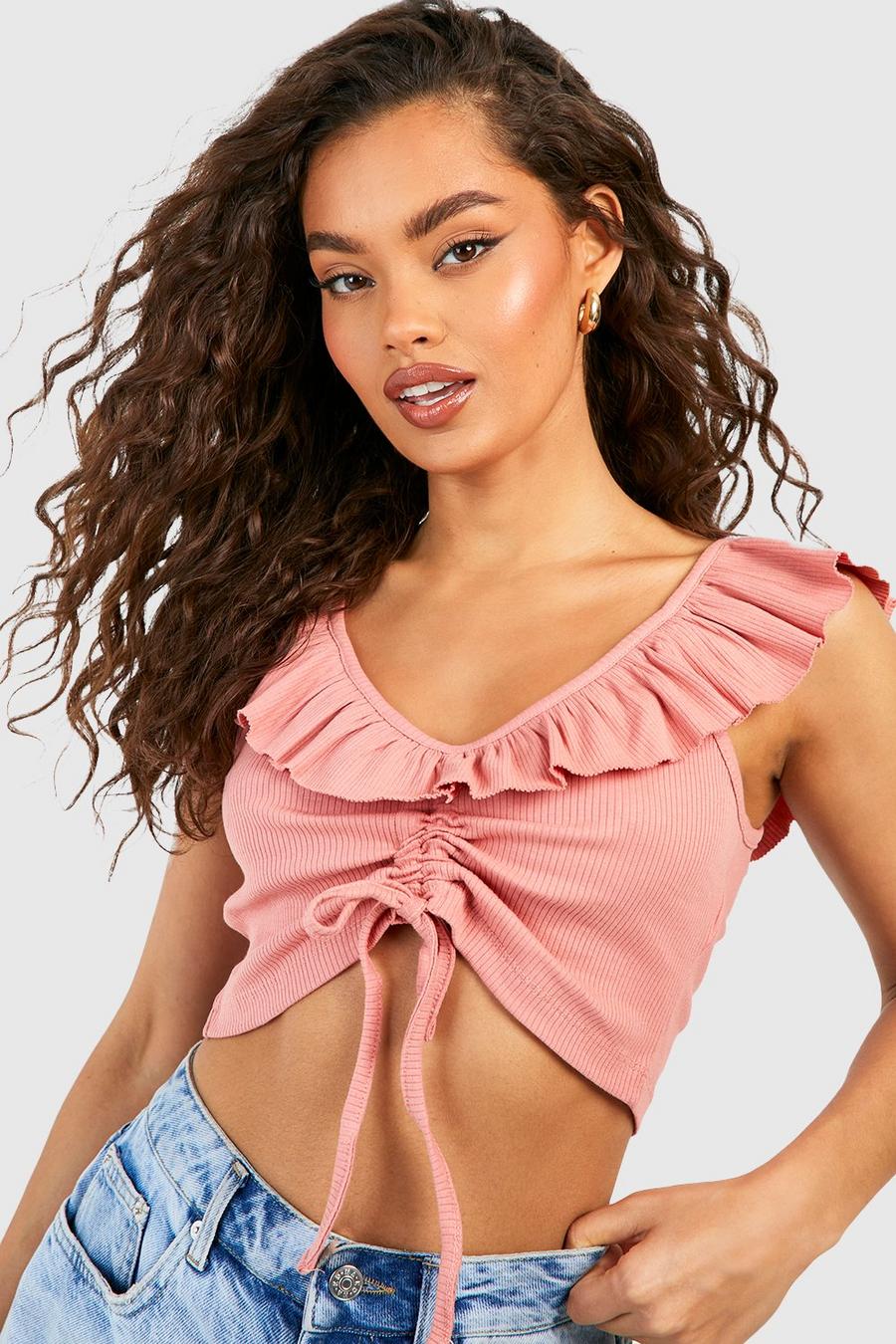 Ruched Frill Detail Crop Top