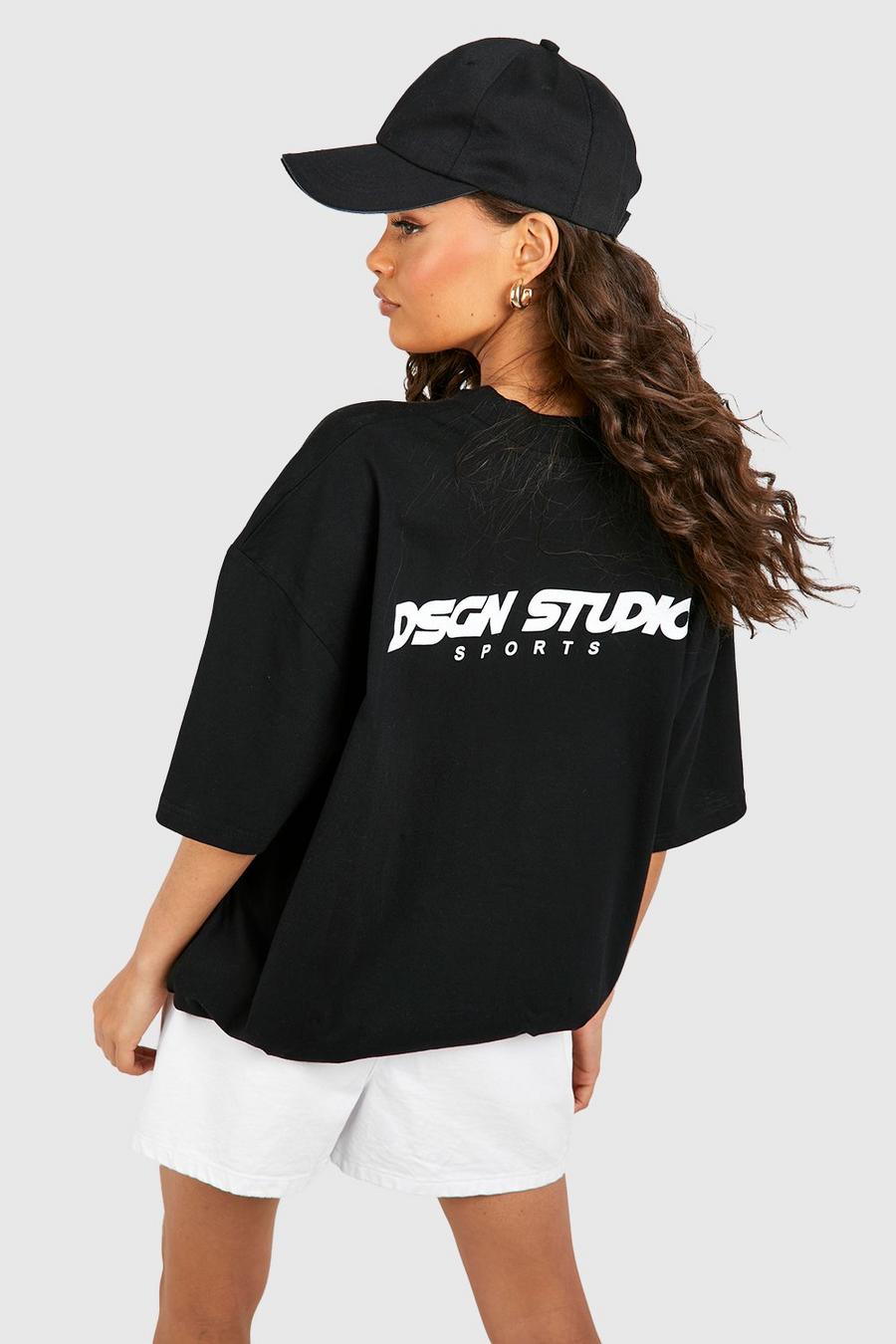 Oversize T-Shirt mit Dsgn Studio Sports Slogan, Black