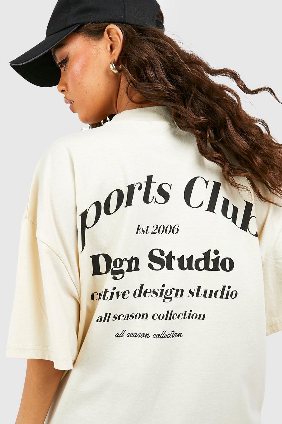 Oversize T-Shirt mit Dsgn Studio Sports Club Print, Sand image number 1