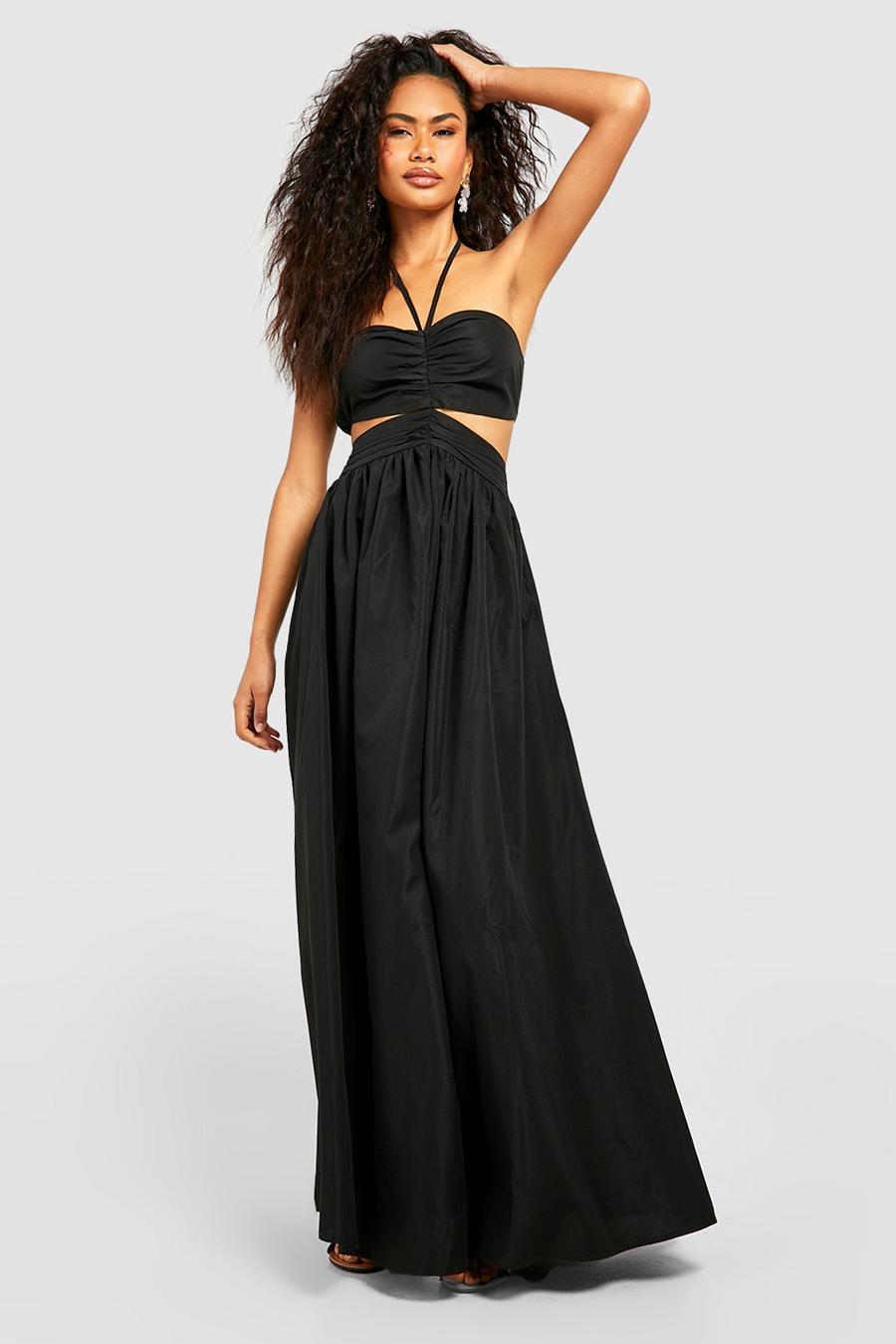 Black Strappy Halter Cut Out Maxi Dress
