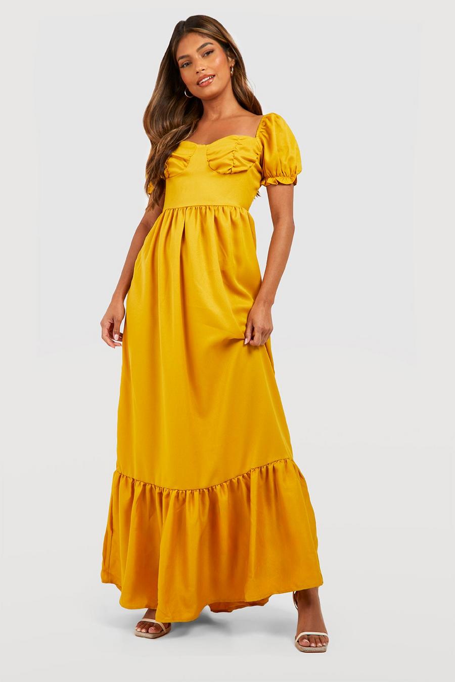 Chartreuse Woven Tiered Sweetheart Maxi Dress