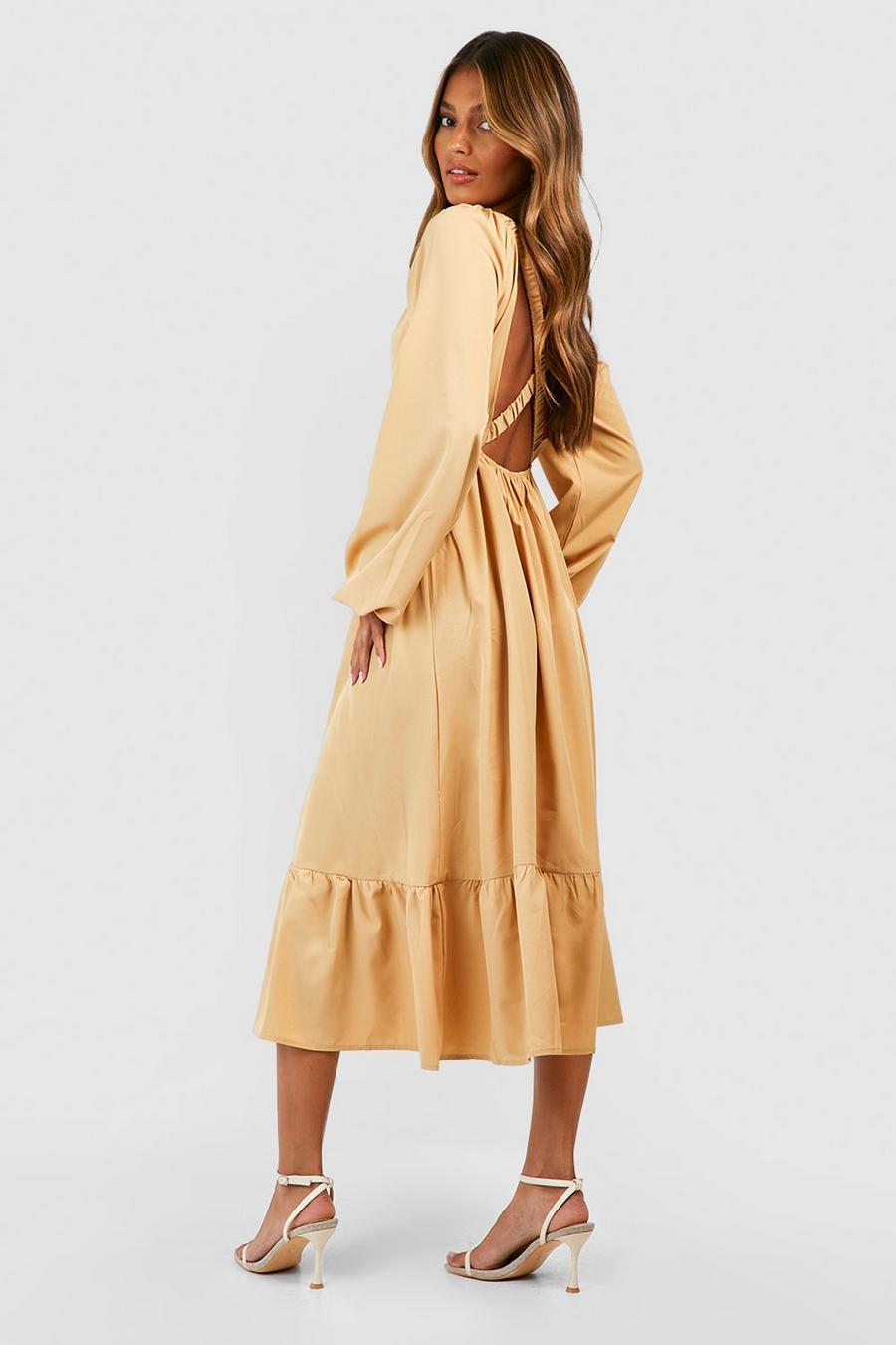 Stone  Blouson Sleeve Midi Smock Dress