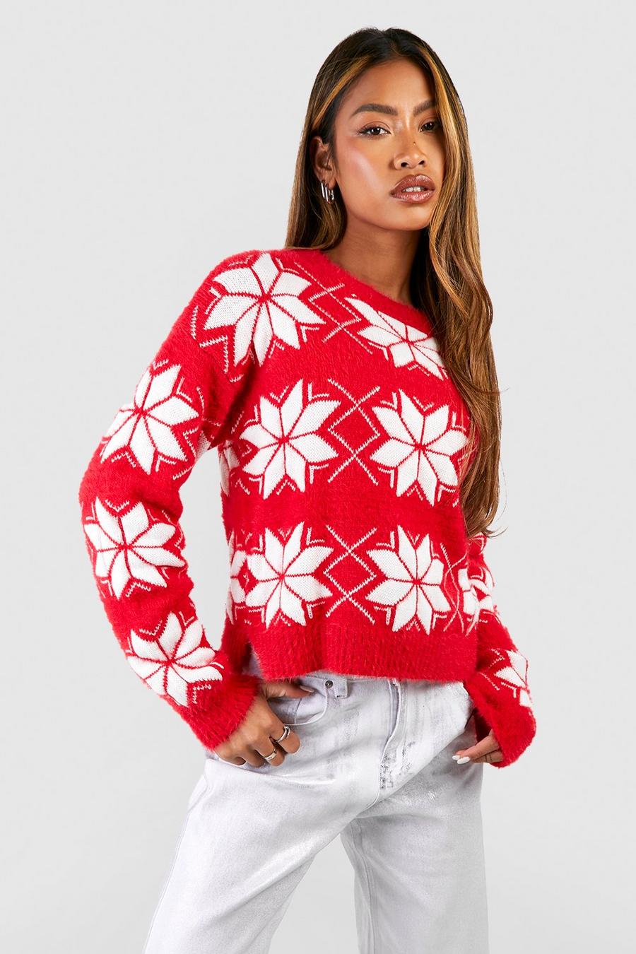 Maglione natalizio in maglia morbida con motivi Fairisle, Red