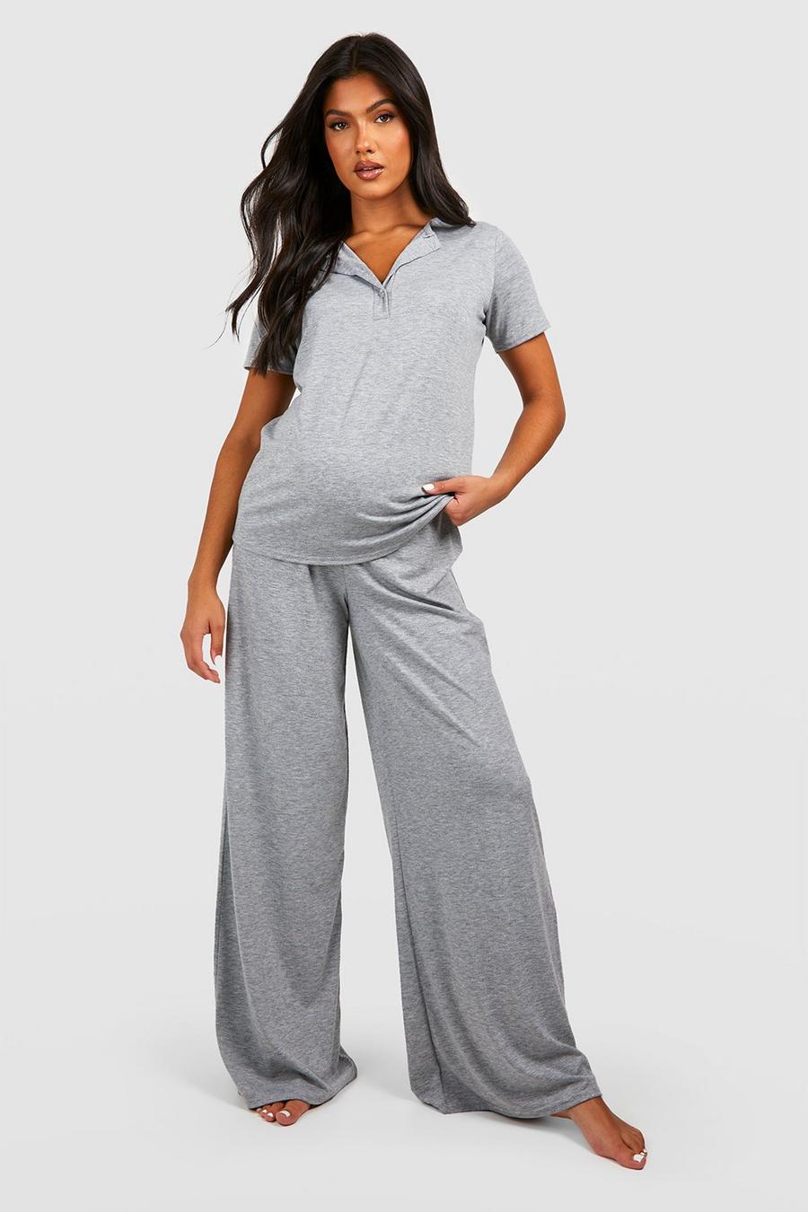 Grey marl Zwangerschap Voedings Pyjama Set Met Knopen