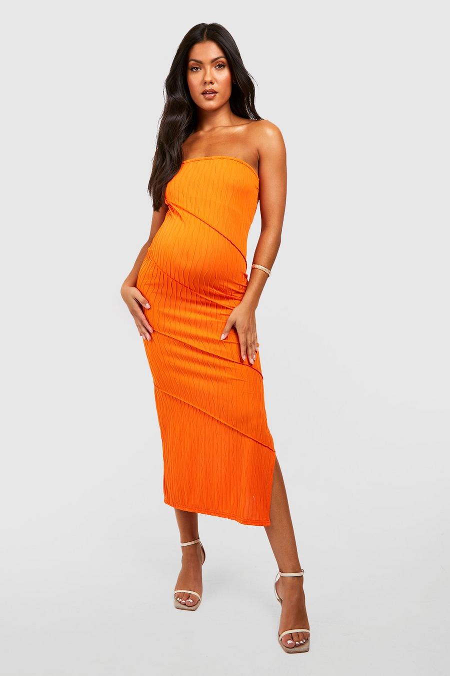 Orange Mammakläder Lång bandeauklänning med struktur image number 1