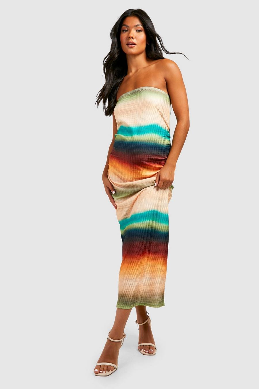 Maternity Textured Bandeau Abstract Print Midaxi Dress