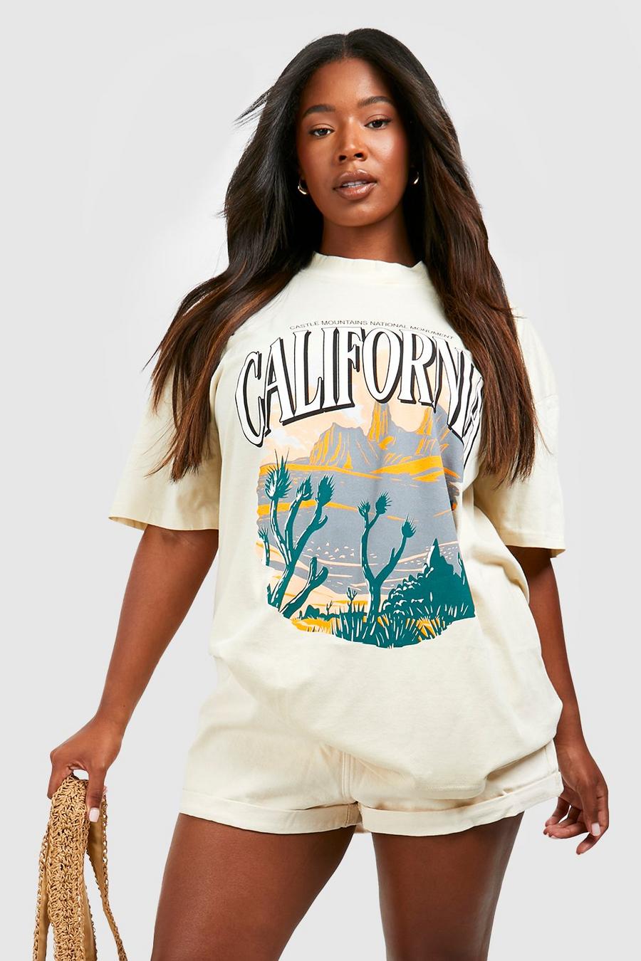 Plus Oversize T-Shirt mit California Western Print, Stone image number 1