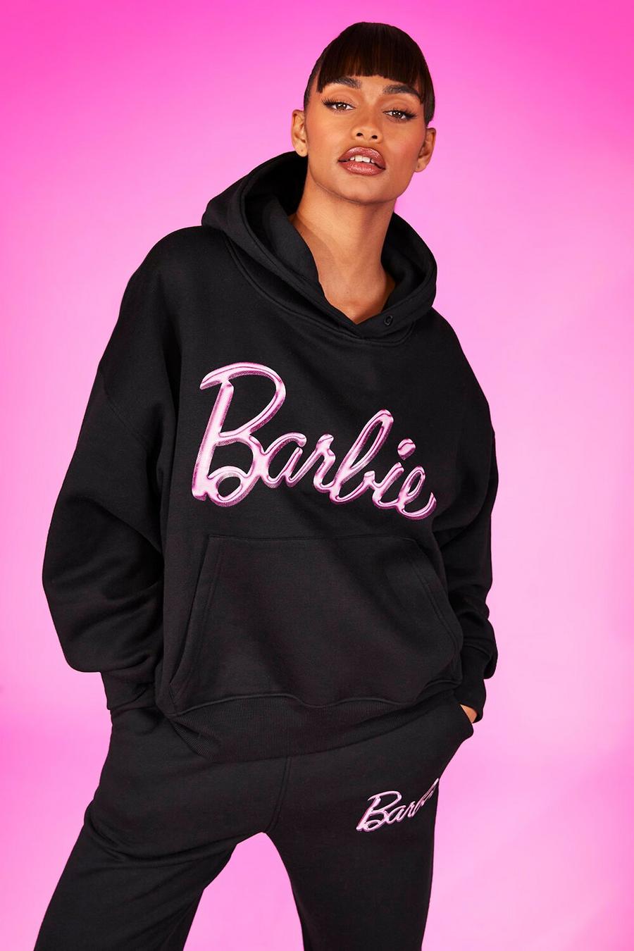 Felpa oversize con stampa di slogan Barbie e cappuccio, Black