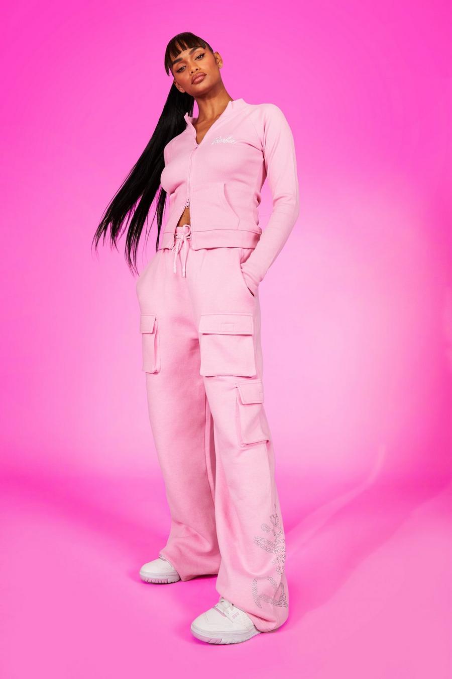 Pantalón deportivo oversize cargo de Barbie, Baby pink