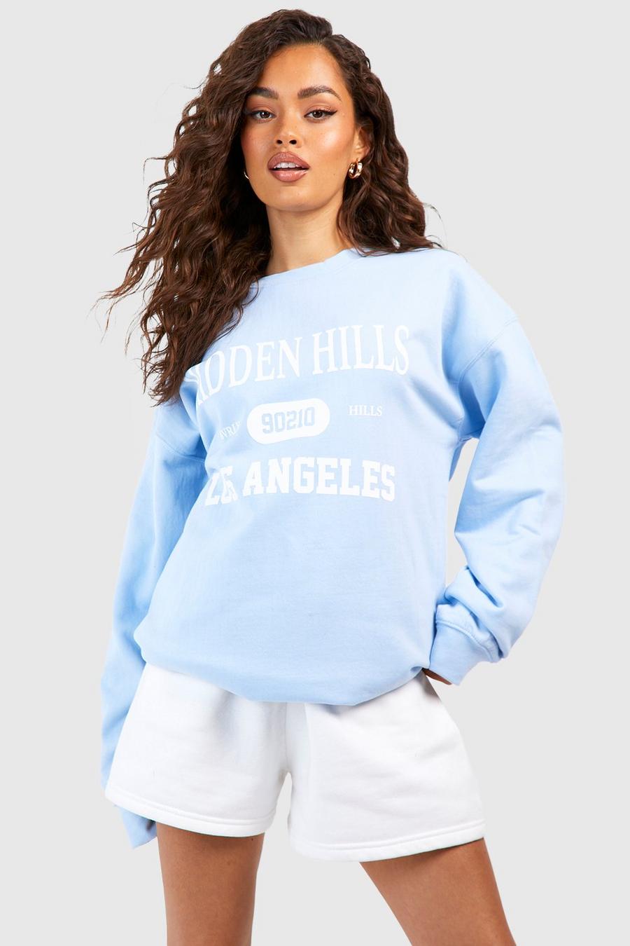Light blue Hidden Hills Los Angeles Slogan Oversized Sweatshirt