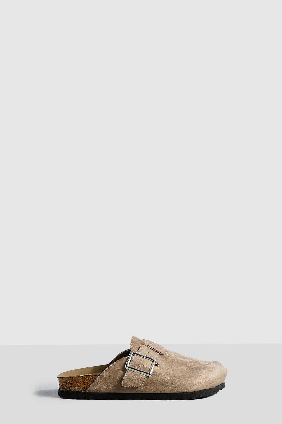 Taupe Wide Fit Oversized Buckle Closed Toe Clogs