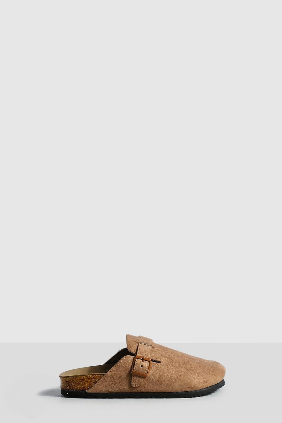 Tan Wide Fit Tonal Buckle Closed Toe Clogs 