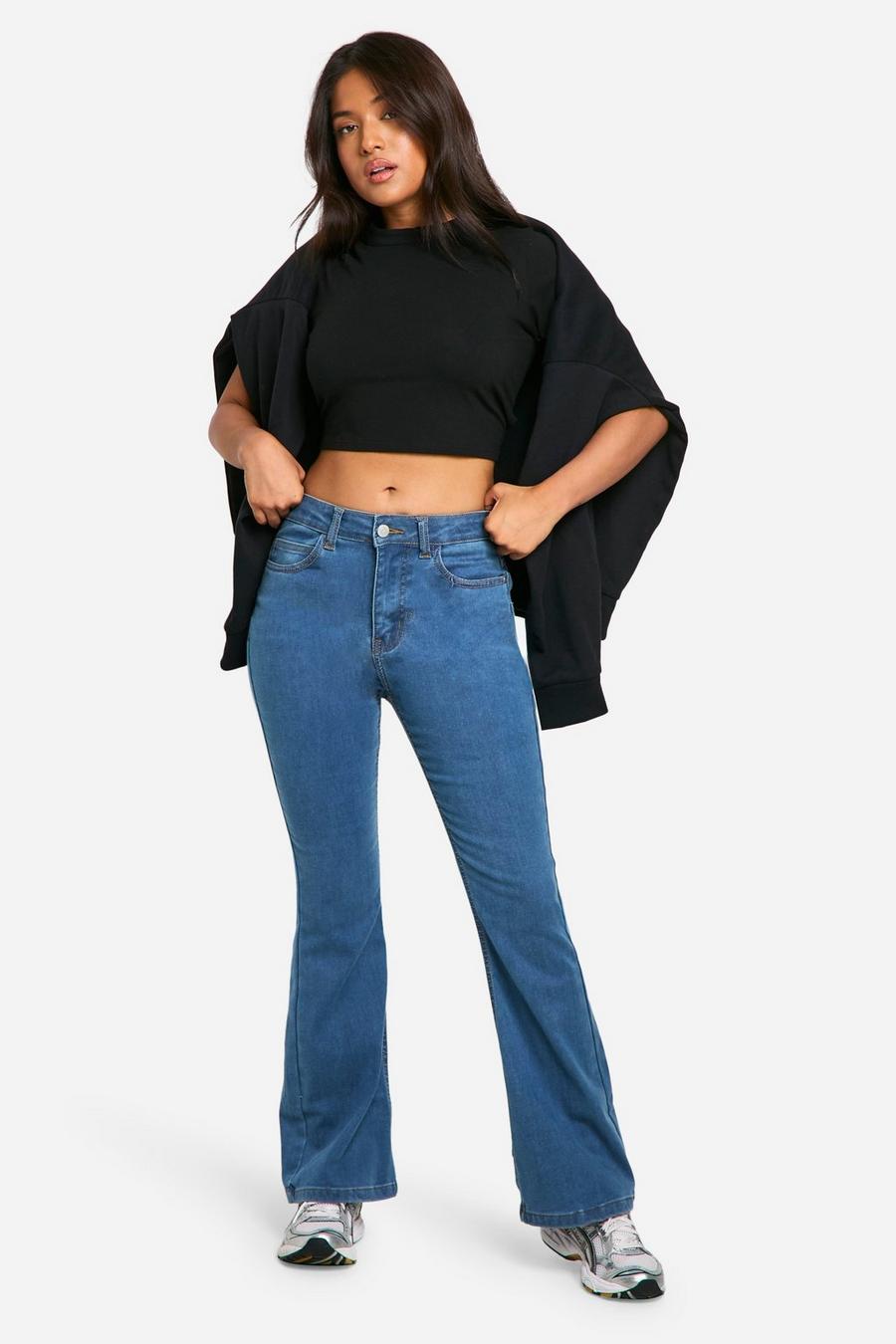 Vintage wash Petite Booty Boost Stretch Jeans Met Wijde Pijpen