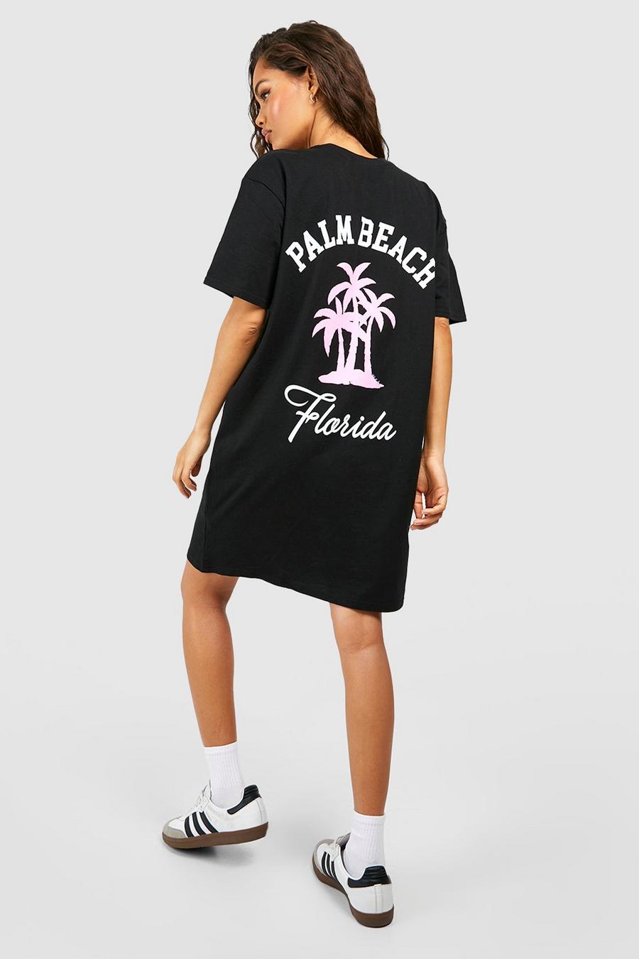 Oversize T-Shirt-Kleid mit Palm Beach Print, Black