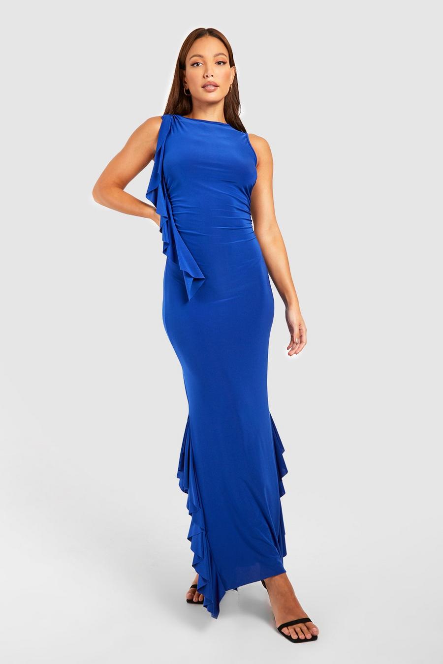 Cobalt Tall Ruffle Detail Ruched Side Midaxi Dress