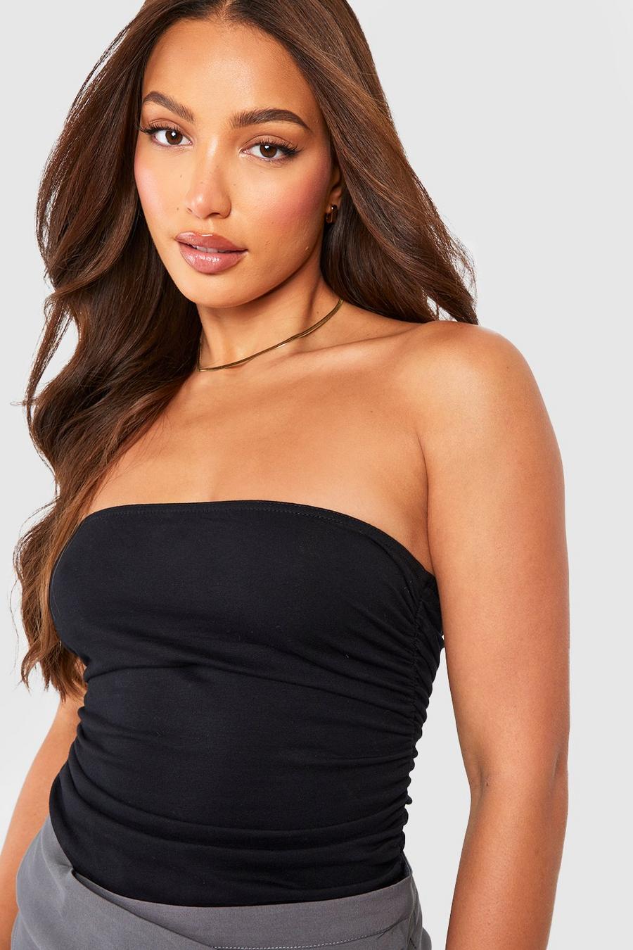 Black Tall Cotton Ruched Side Tube Top