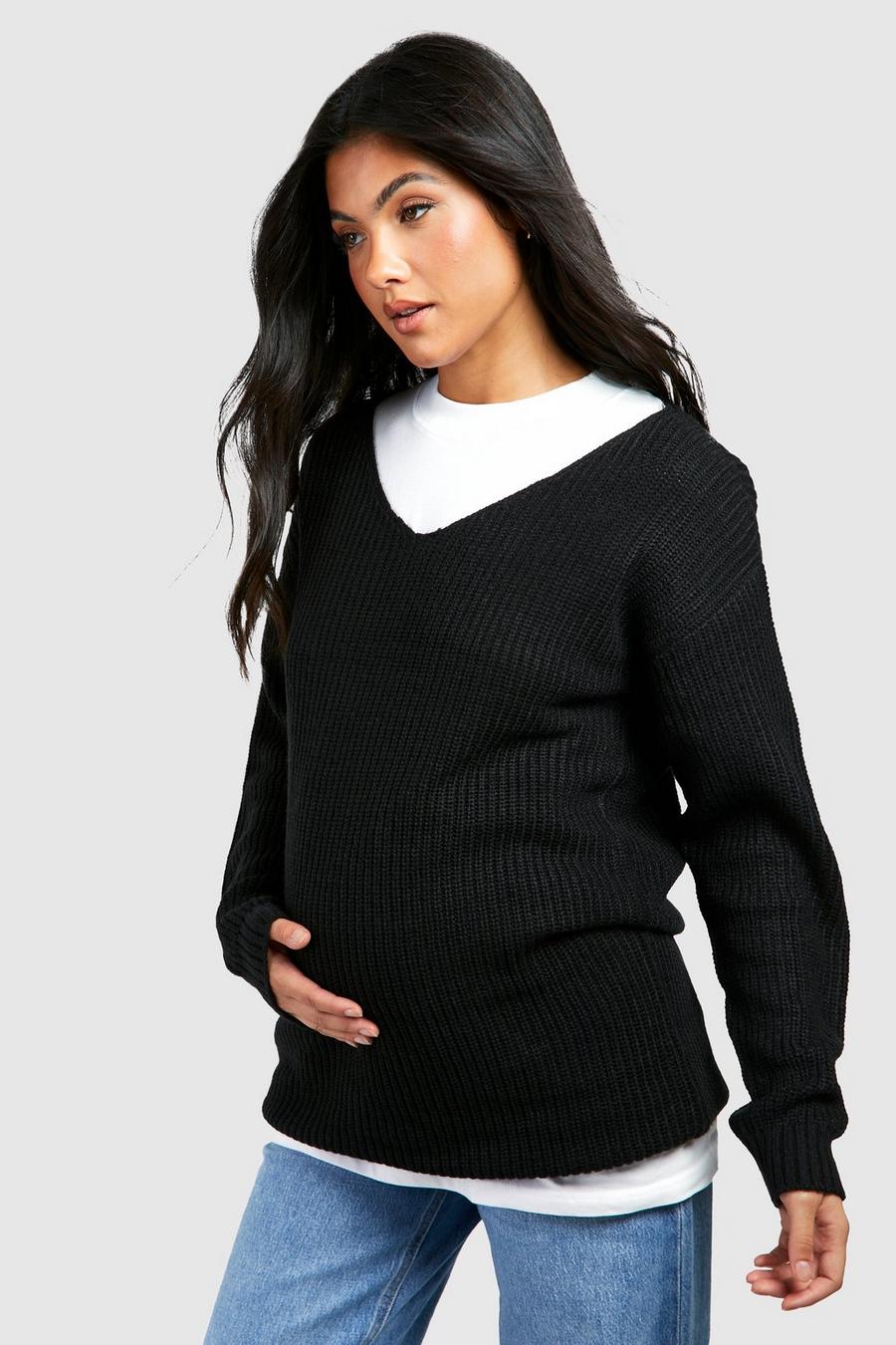 Black Maternity V Neck Sweater