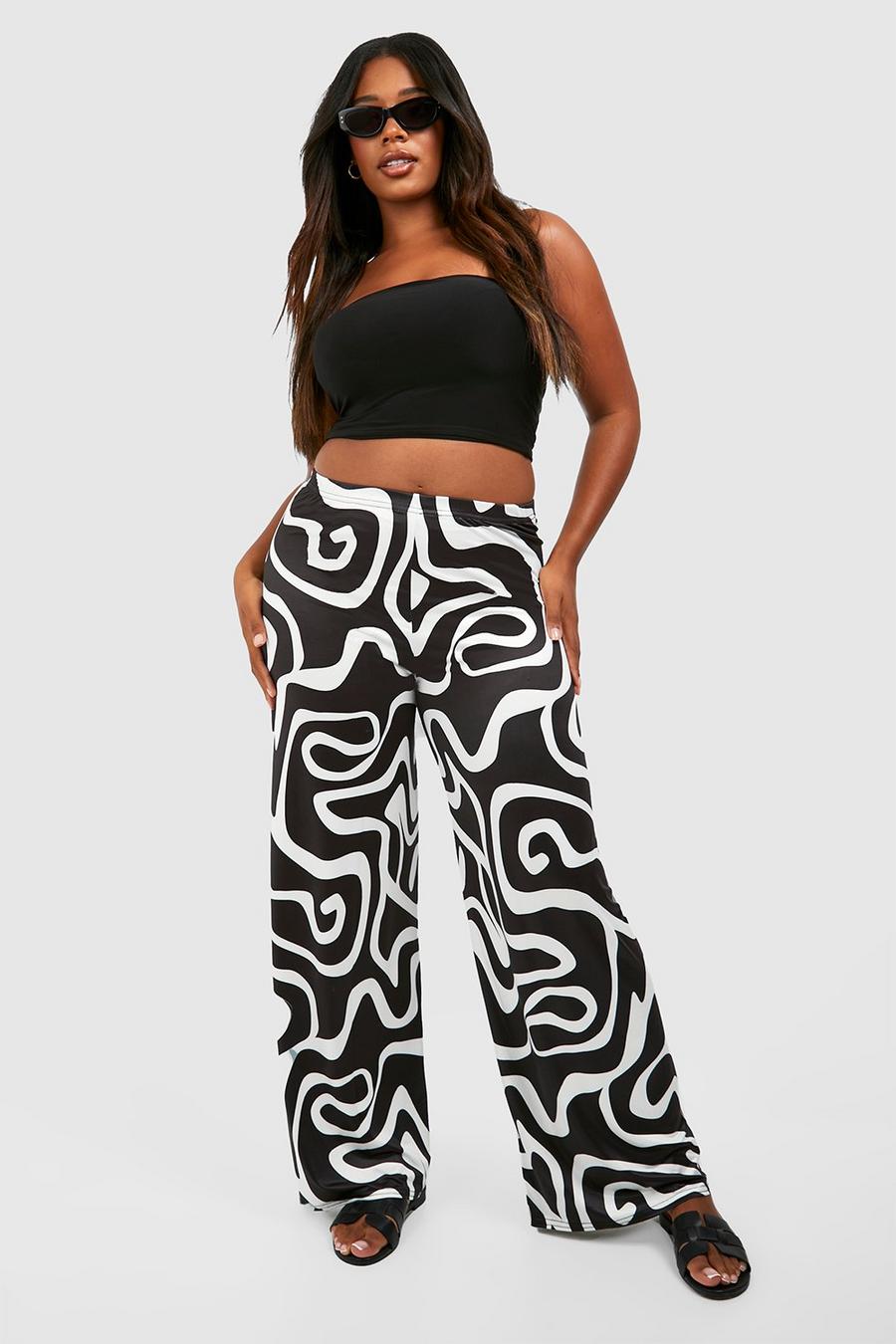 Black Plus Abstract Print Jersey Flare Pants image number 1