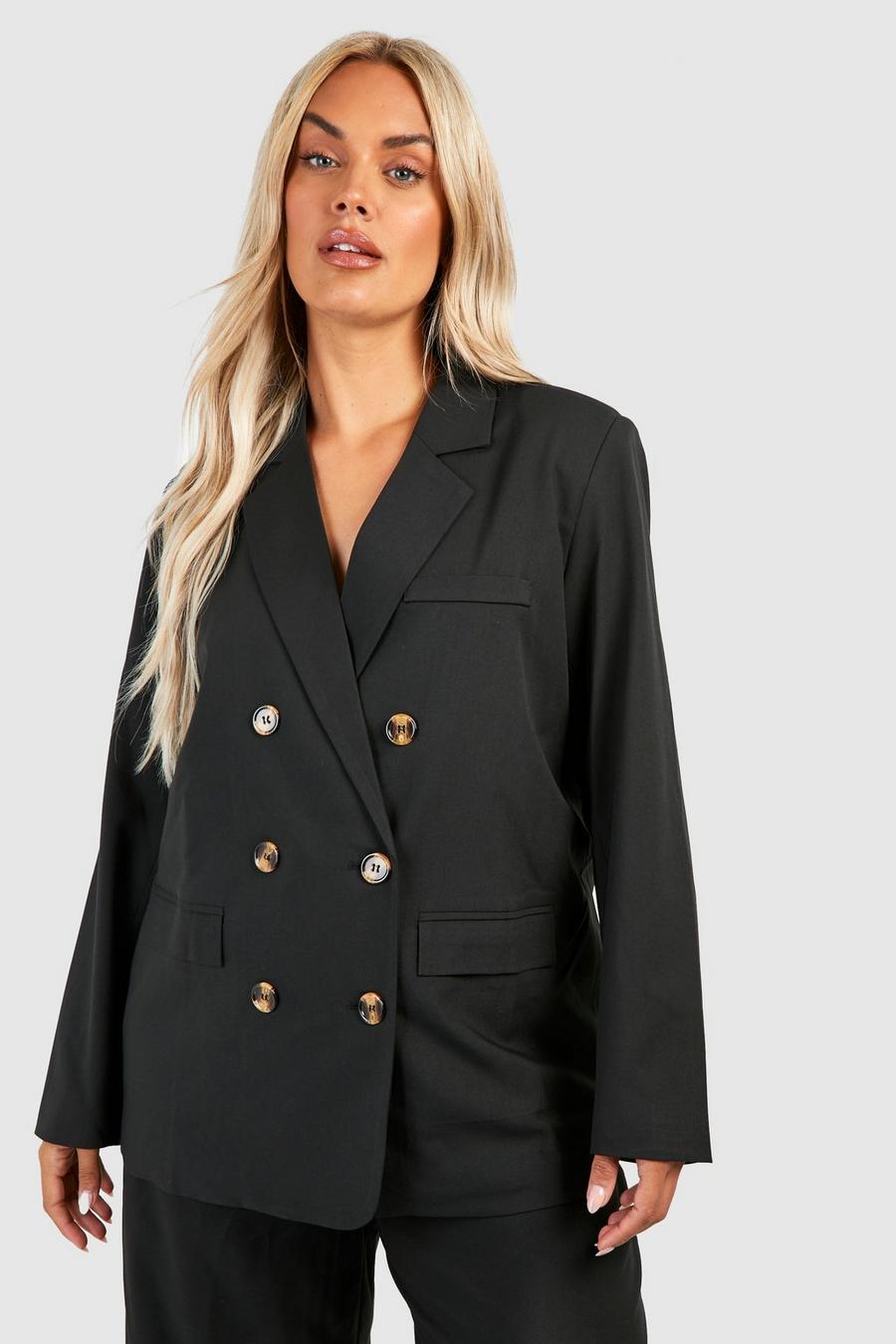 Black Plus Oversized Double Breasted Tailored Blazer