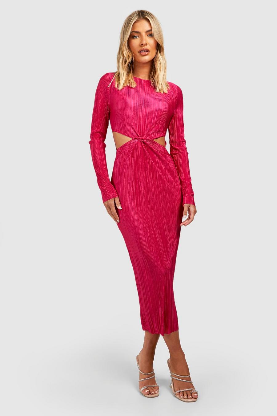 Hot pink Plisse Cut Out Midi Dress