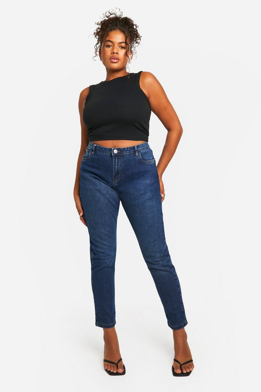 Mid blue Plus Basic Skinny jeans med stretch image number 1
